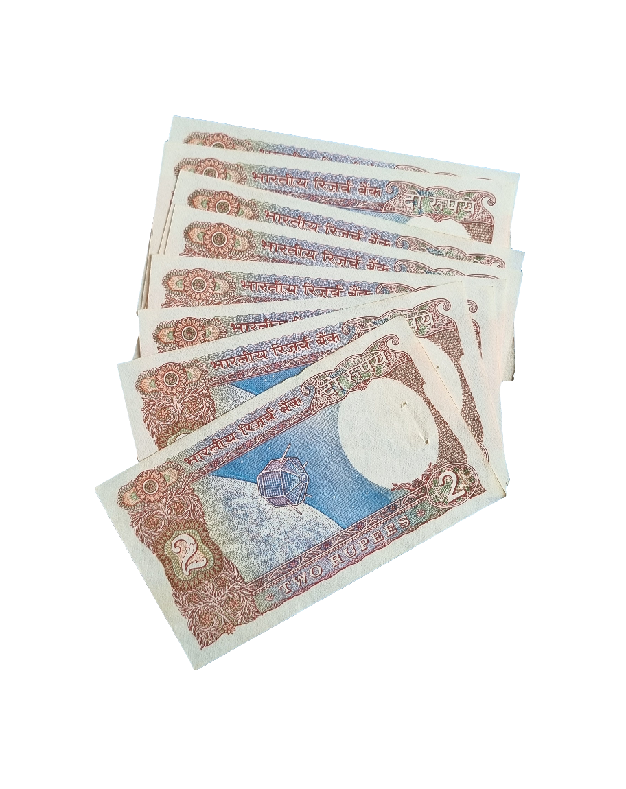India 2 rupee UNC set 8 bills.