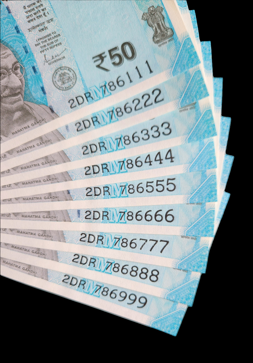 786 111 786 999 india 50 rupee bills 9 banknotes set UNC.