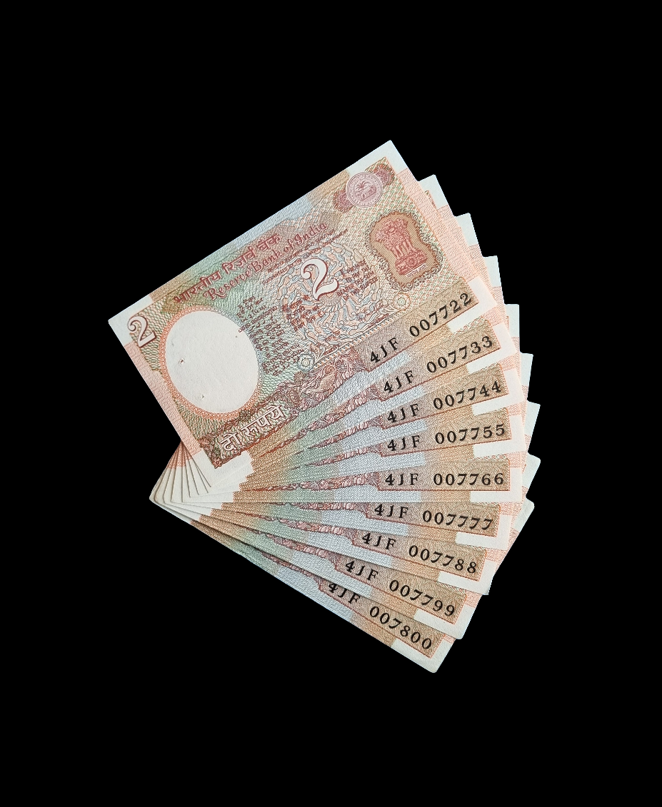 India 2 rupee UNC set 8 bills.
