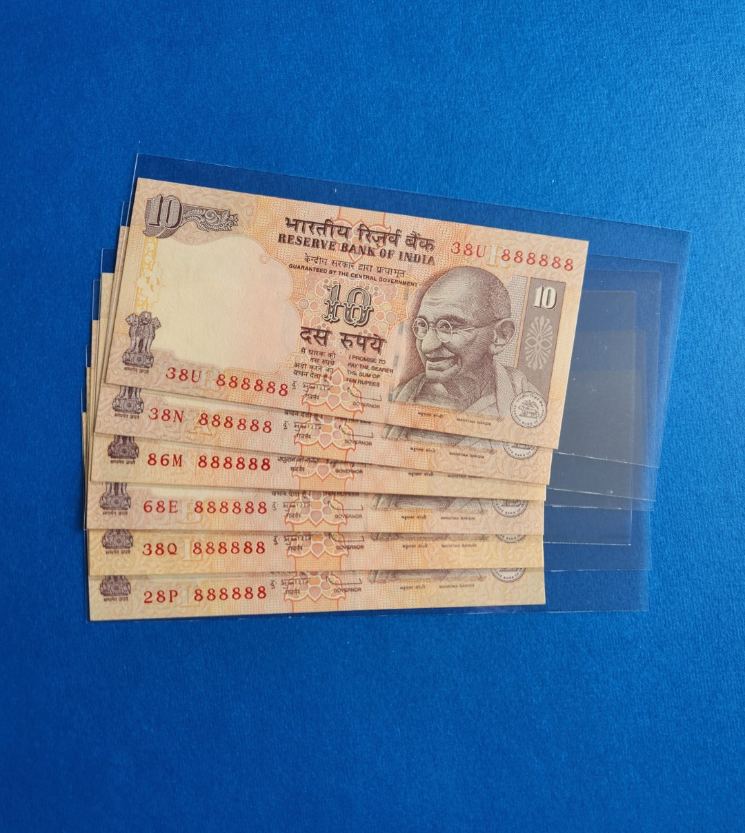 888888 Solid fancy lucky serial india 10 rupee bills,price for each bill UNC.