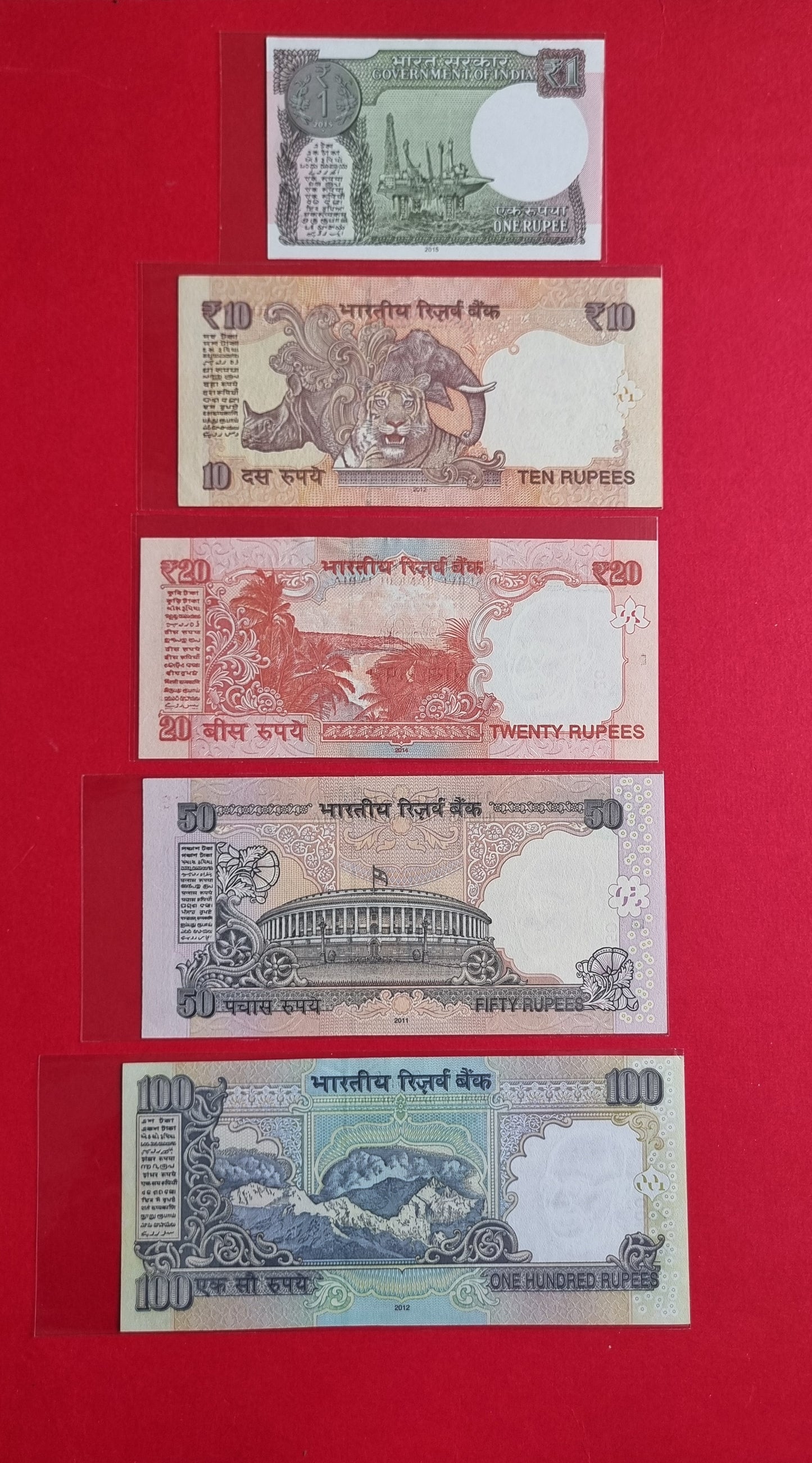 India replacement issue bulls 1 to 100 rupee set UNC.