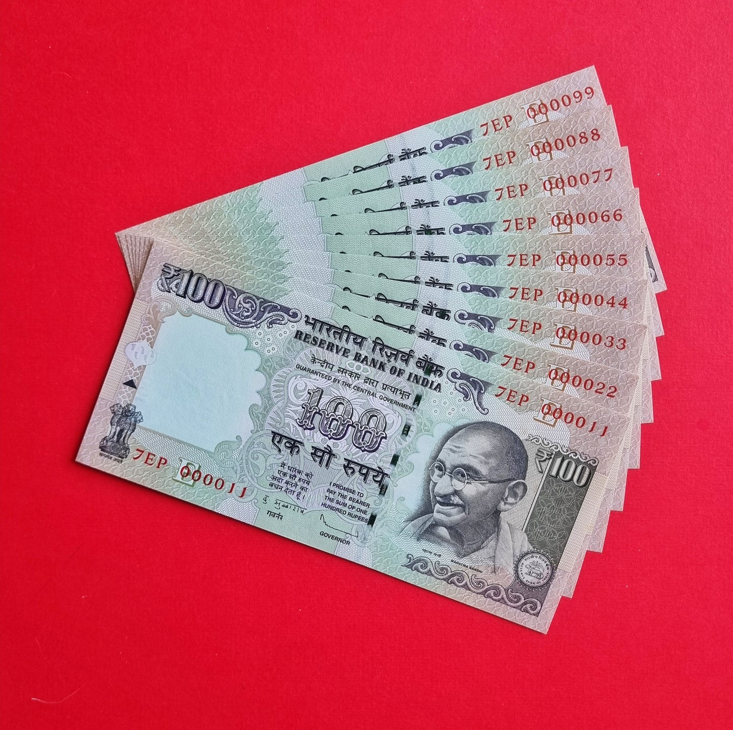 000011 000099 india 100 rupee bills 9 banknotes set UNC.
