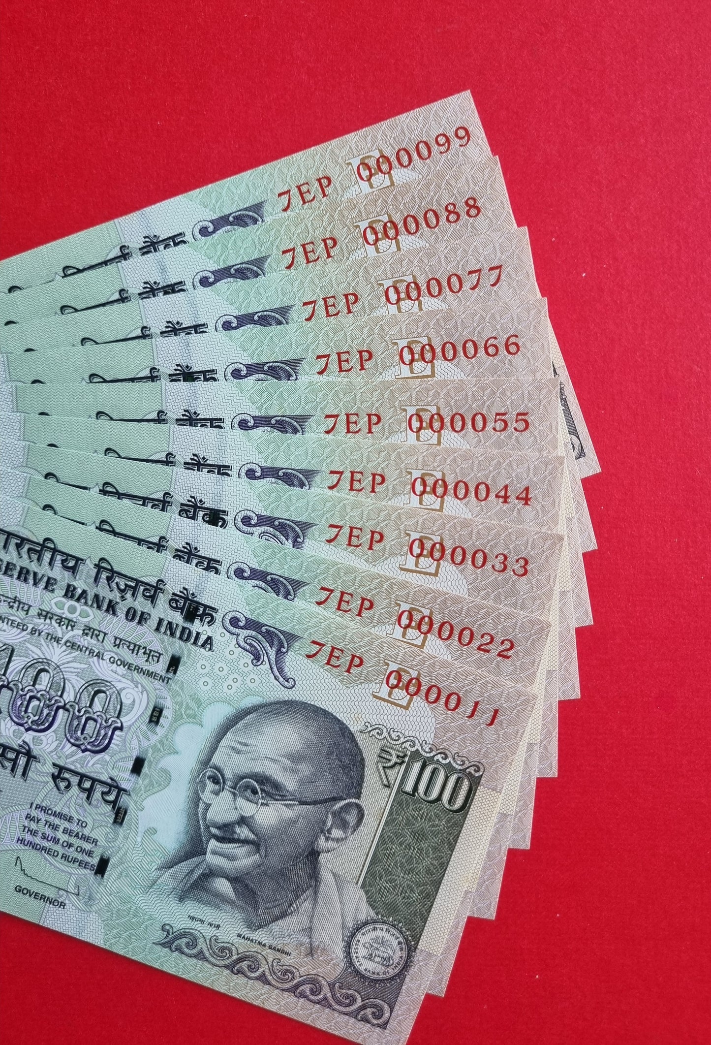 000011 000099 india 100 rupee bills 9 banknotes set UNC.