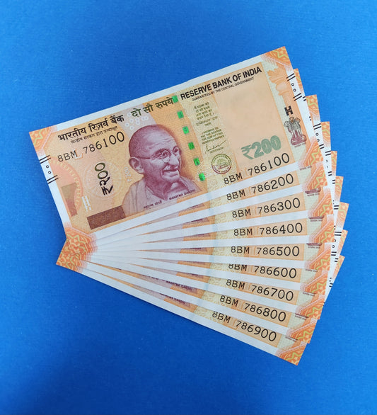 786100 786900 India 200 rupee bills 9 banknotes set UNC