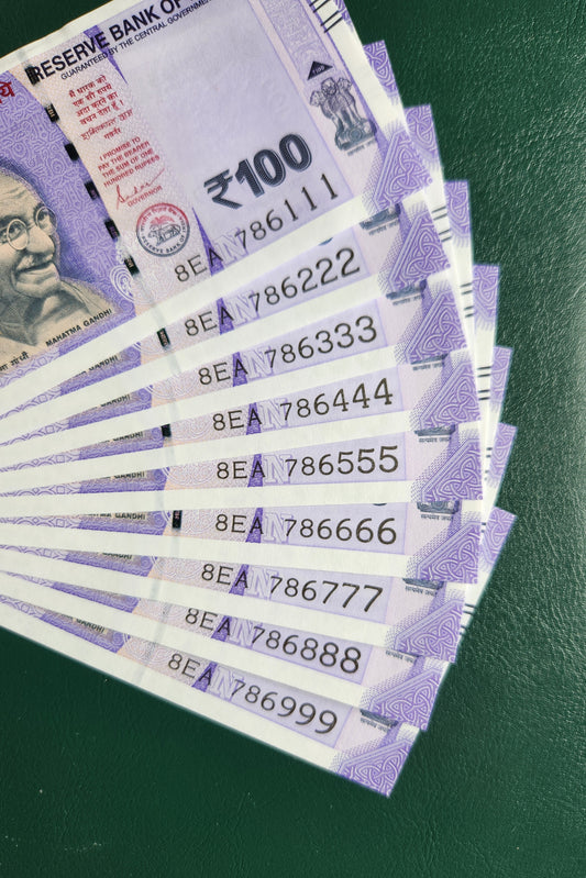 786 111 786 999 india 100 rupee UNC banknotes set.