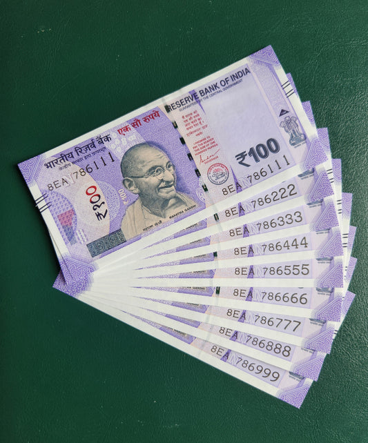 786 111 786 999 india 100 rupee UNC banknotes set.