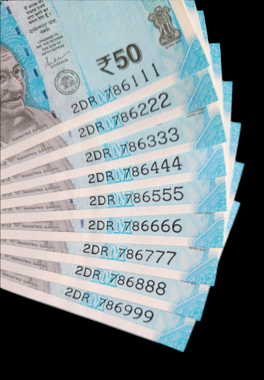 786 111 786 999 india 50 rupee bills 9 banknotes set UNC.