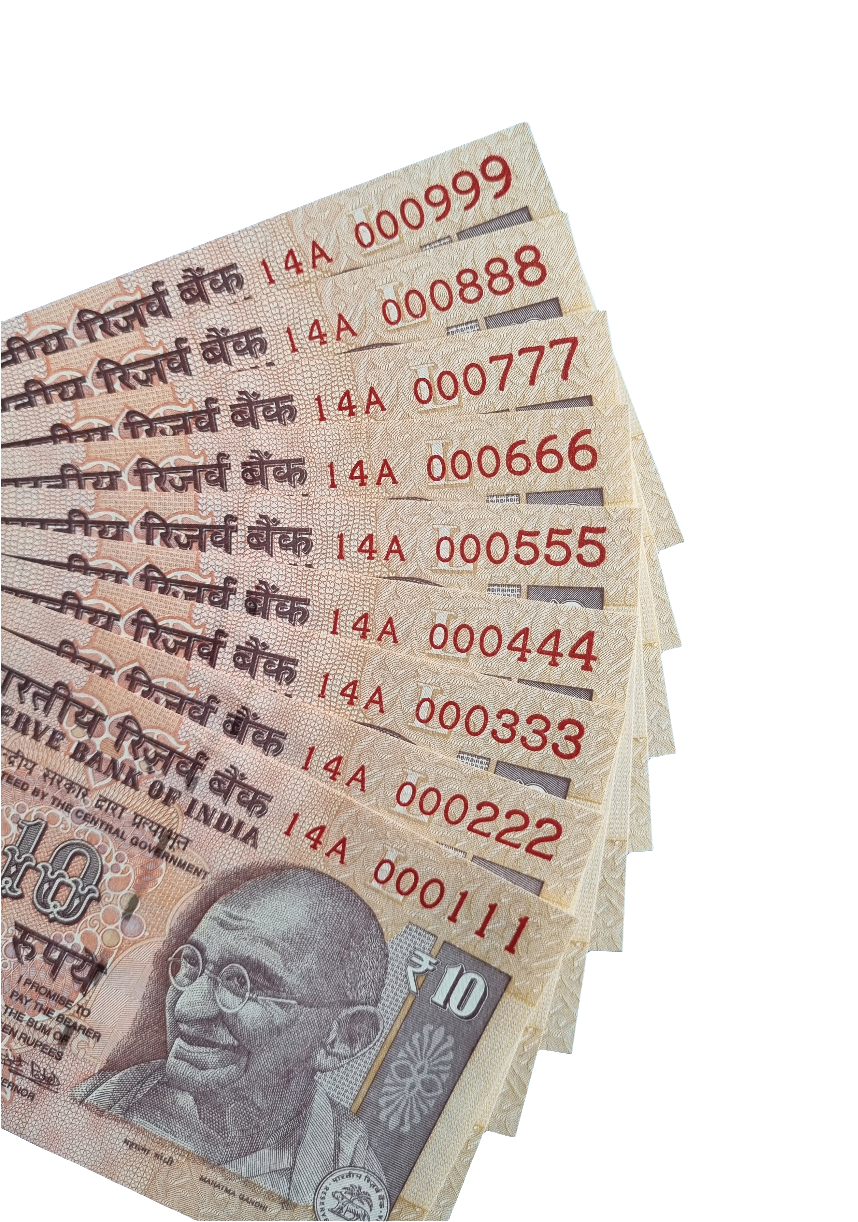 000111 000999 india 10 rupee 9 bills UNC banknotes set.