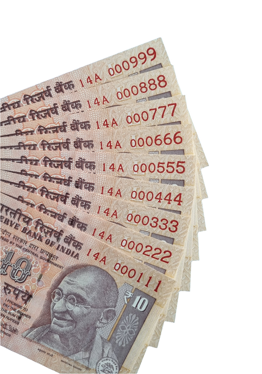 000111 000999 india 10 rupee 9 bills UNC banknotes set.