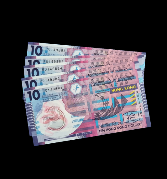 Hong Kong 10 dollar polymer bills UNC,price per bill.