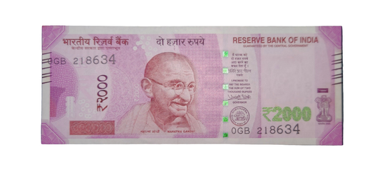 Error India 2000 rupee UNC misalignment Serial number error bill.