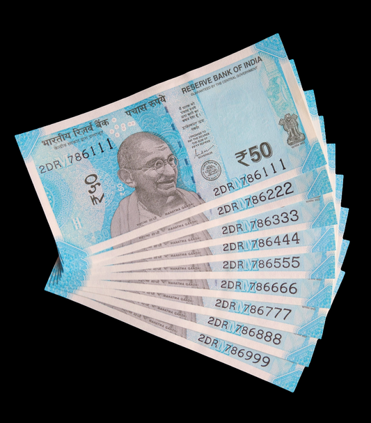 786 111 786 999 india 50 rupee bills 9 banknotes set UNC.