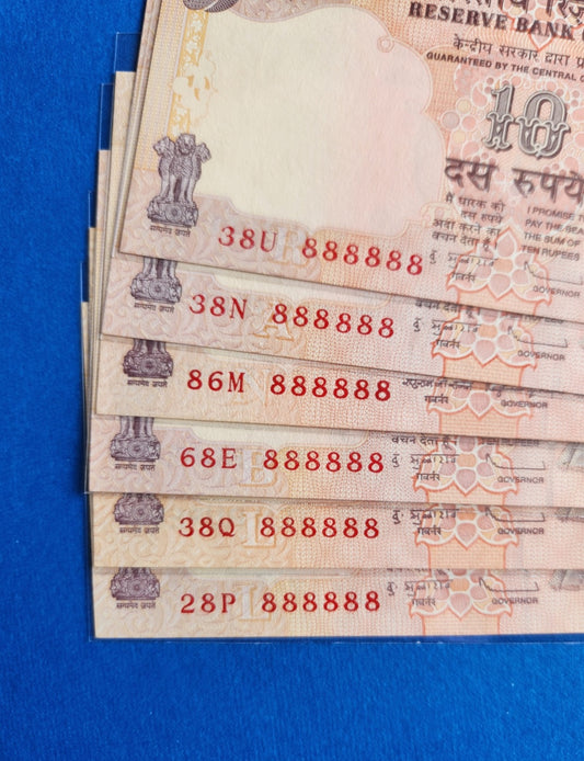 888888 Solid fancy lucky serial india 10 rupee bills,price for each bill UNC.